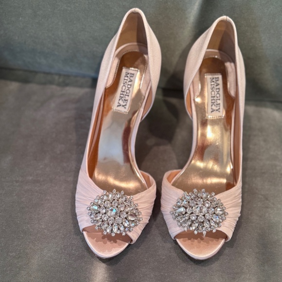 Badgley Mischka Shoes - Badgley Mischika Blush Satin and Silk Heels with crystal embellishment